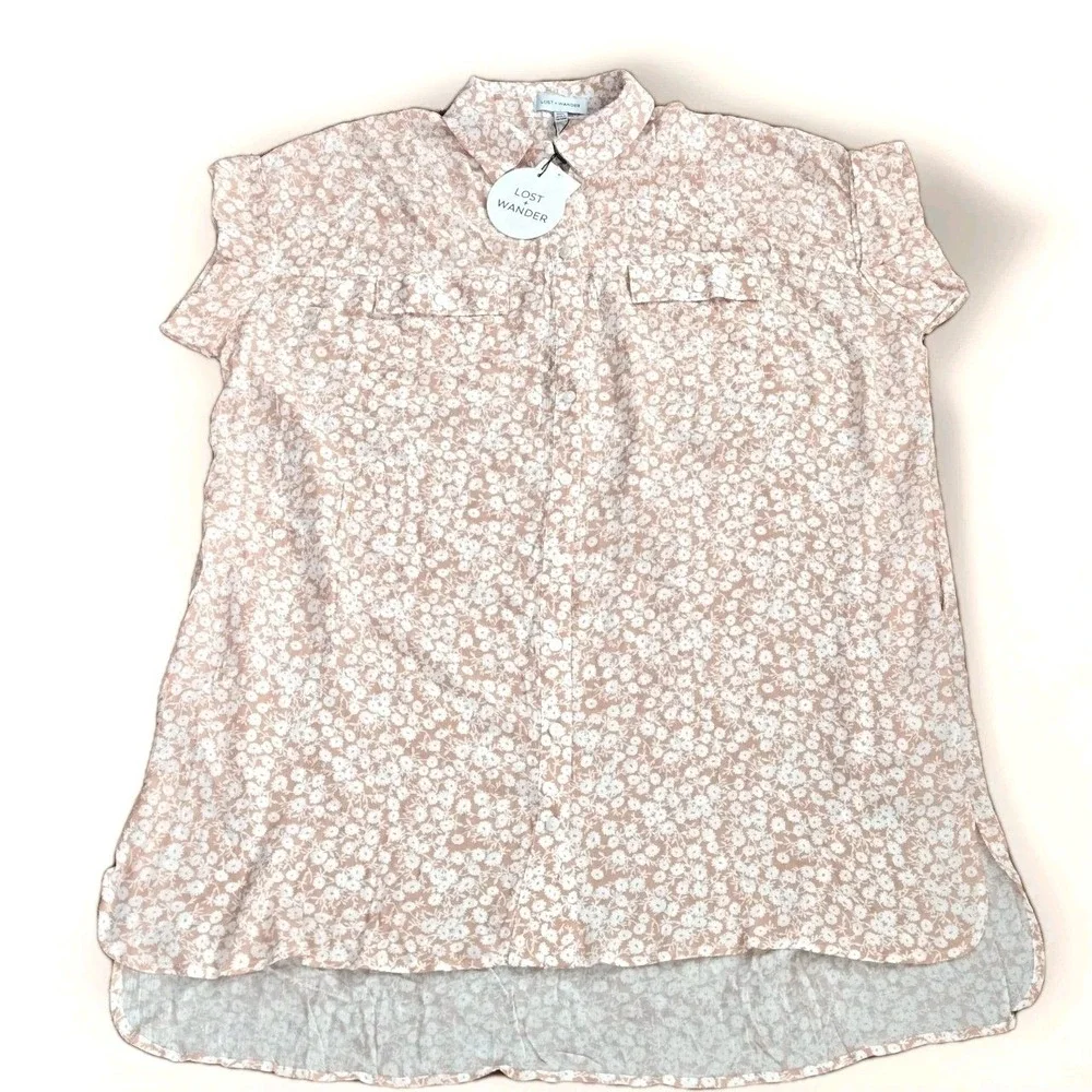 Lost + Wander The Seascape Cover Up Dress M/L Floral Summer Dress Peach‎ White